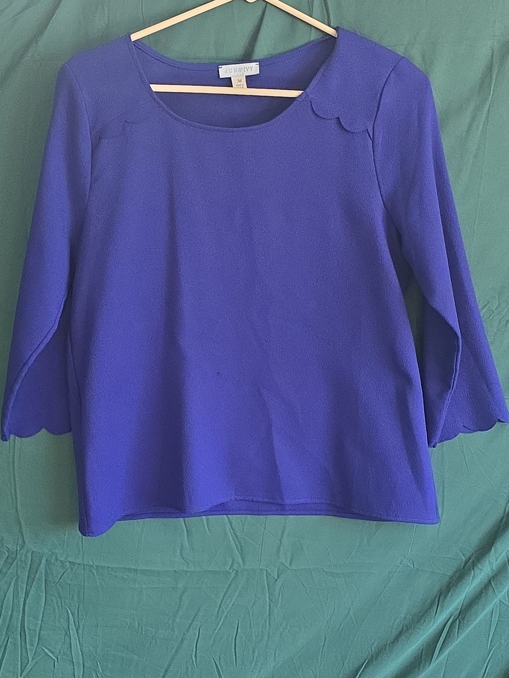 Scallop-Trim Scoop Neck Blouse in Cobalt Blue - Jun & Ivy